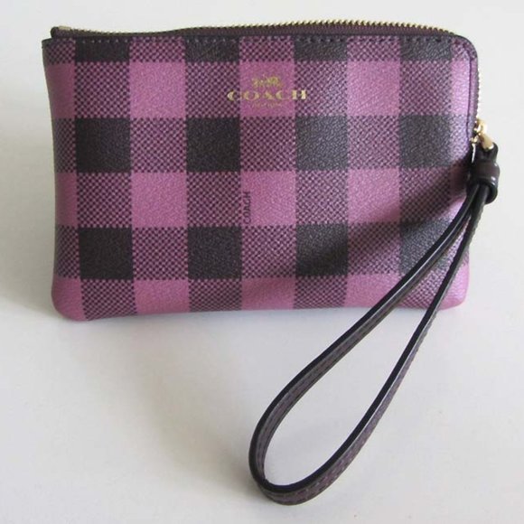 new COACH Gingham print corner zip wristlet F39109 - Picture 1 of 6